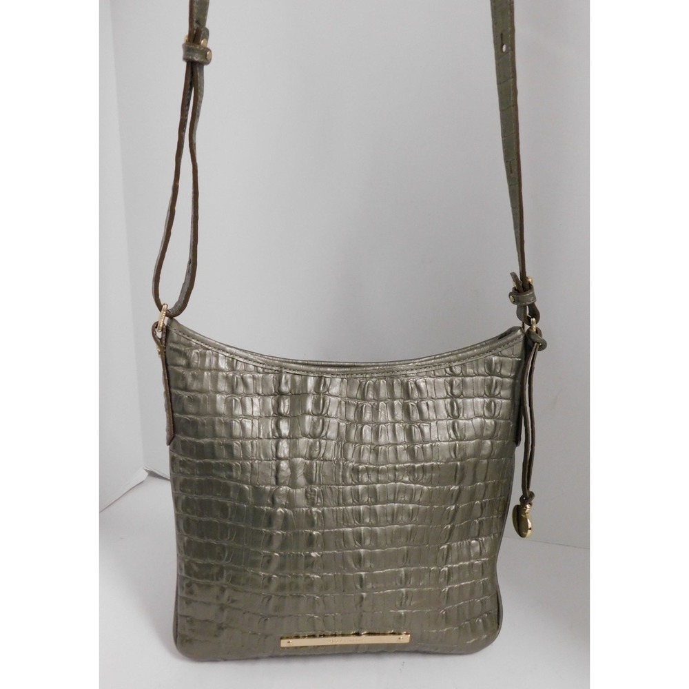 Brahmin EUC Jody Pyrite La Scala Reptile Embs Leather Crossbody Bag Shoulder Bag